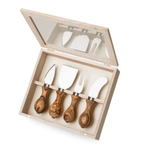 Olive wood Cheese knife set in wooden box